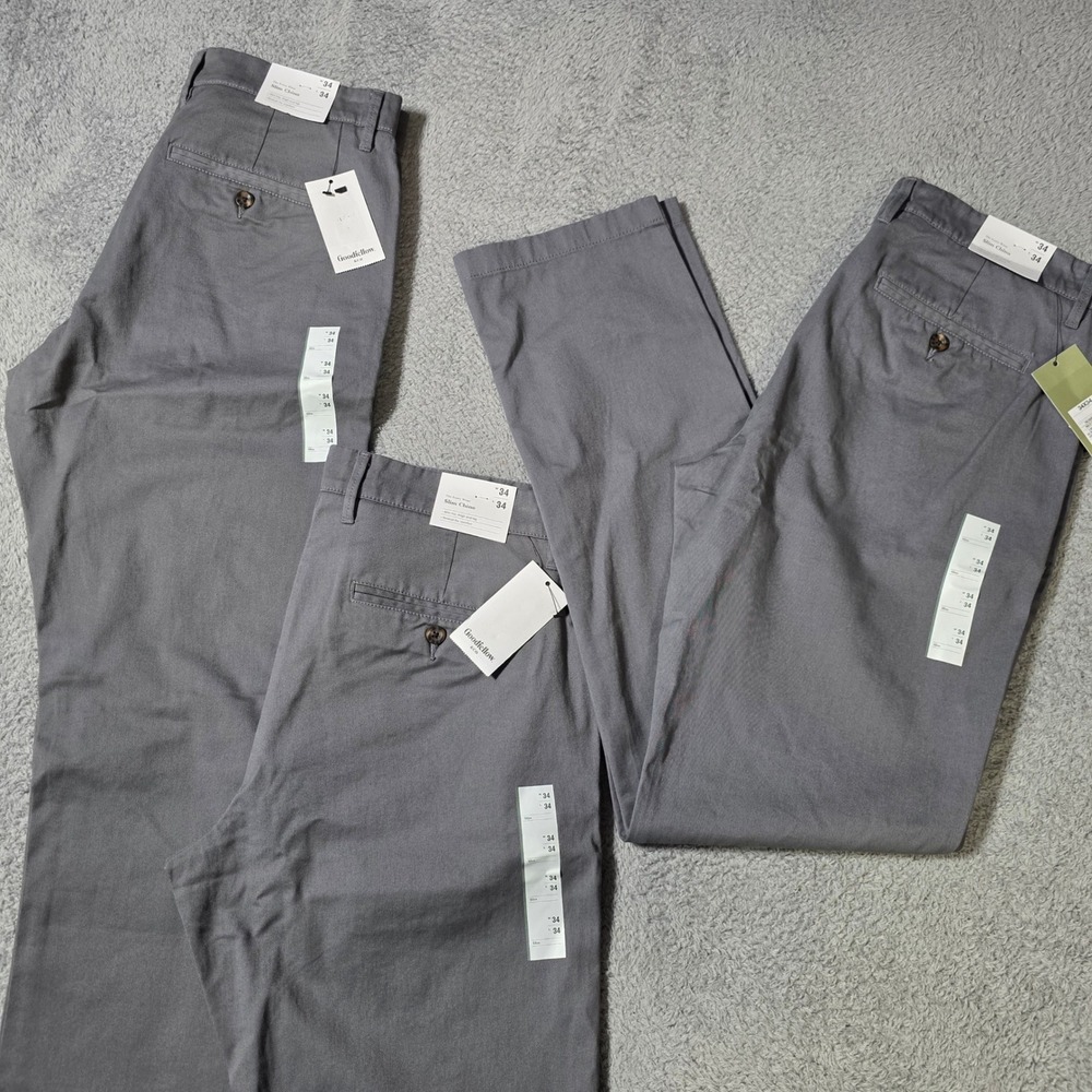 Goodfellow & Co Mens 34x34 Slim Chino Pants Gray Every Wear Stretch Cotton Twill